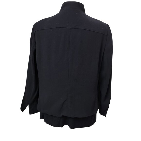 AKRIS punto Size 14 Black Button Up Mandarin Collar Ribbed Wool Crepe Jacket - Picture 3 of 14
